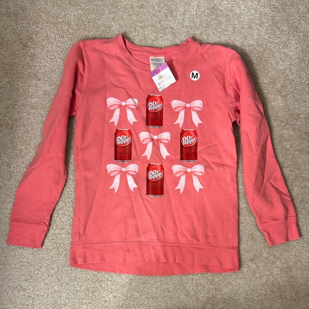 Boutique Comfort Wash Dr Pepper Kids' Pink Sweatshirt with Bow Design NWT Size M
